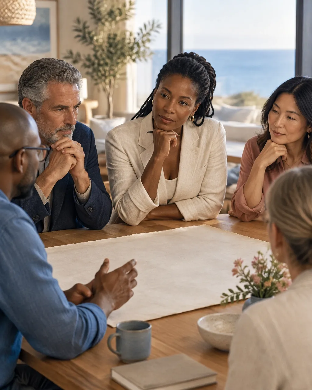 Leaders listening and reflecting together around a table